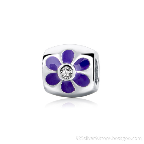 Customized 925 sterling silver enamel flower charms/beads